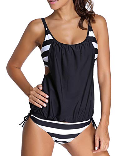 AONTUS Plus Size Swim Coverup Modest Swimsuits for Women Tankini with Boy Shorts Black