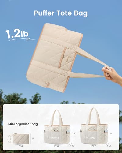 LOVEVOOK Puffer Tote Bag for Women with Cup Holder,Large 15.6in Laptop Work Tote Bag with Zip for Daily,Travel, light Quilted Nurse Teacher Shoulder Bag,2pcs - Image 4