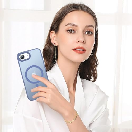 Image of VONZEE Magnetic Case for iPhone SE 4 / iPhone 16e (2025) | Compatible with MagSafe | Military Grade Drop Protection | Slim Translucent Matte Shockproof Anti-Fingerprint Phone Cover (Blue)