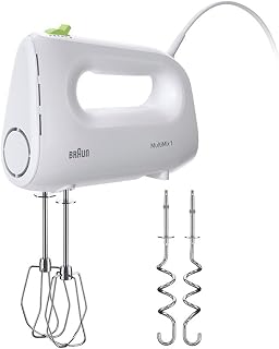Braun Household MultiMix 1 HM 1110 WH Batidora de mano con 4 velocidades más turbo, tecnología FastMix, EasyClick, incluye batidor y gancho para amasar, manejo con una sola mano, 450 W, color blanco