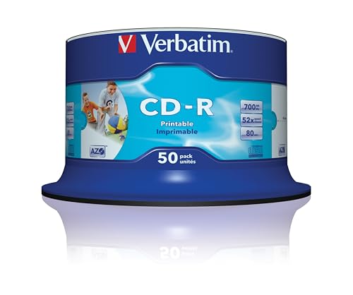 Verbatim CD-R AZO 700 MB - 52-fache Brenngeschwindigkeit - CD-Rohlinge - Bedruckbar - 50 Stück Spindel