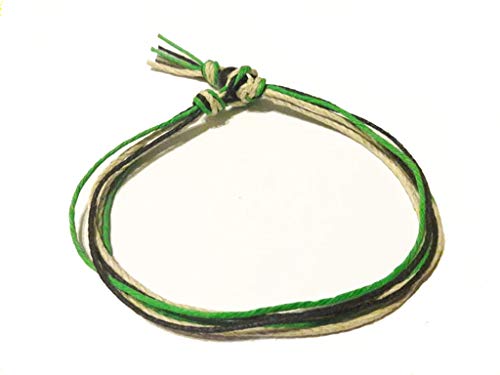 Hempnotic Jewelry Green, Black, and Natural Six String Hemp Anklet - Handmade
