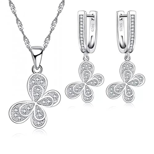 Bijoux de mariée incrustations cubiques pavées ensemble collier boucles d'oreilles papillon luxe