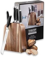 Kitchen Knife Set with Block – Sabatier Professional 5 Piece Razor-Sharp Stainless Steel Knives. Strong Chrome-Molybdenum Cutting Blades, Soft-Grip Handles, Acacia Wood Block, 25 Year Guarantee