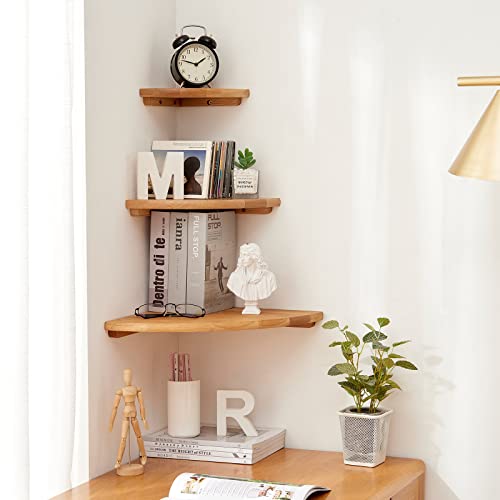 Treoakwis Corner Floating Shelves 10 Inch, Oak Wood Corner Shelf Wall Shelves For Bedroom, Living Room, Bathroom, Kitchen, Office, Corner Shelves For Storage & Decoration #TOP1