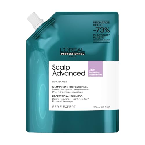 L'Oréal Professionnel Haarshampoo zur Beruhigung empfindlicher Kopfhaut, Scalp Advanced, Anti-Discomfort Dermo-Regulator Shampoo zum Nachfüllen, Refill, 500ml