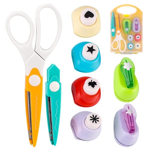 8pcs DIY Craft Scissors Set, Handicraft Pattern Design, Include Safety Scissors & Hole Punch Shapes, Paper Punches for Crafting, Scrapbooking, School Projects