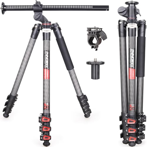 Carbon Fiber Horizontal Tripod INNOREL YT284C with Rotatable Multi-Angle Center Column,29mm Tube Professional Travel Camera Tripod Monopod for Digital DSLR Video Camcorder Overhead Shooting Load 20kg