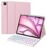 Supveco Keyboard Case for iPad Air 13 Inch (M3 2025,M2 2024) & iPad Pro 12.9 Inch 6th/5th Gen with Pencil Holder-7 Colors Backlit Wireless Detachable Folio Keyboard Cover-Pure Pink