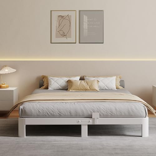 KZZLOL 6 Inch White Low Profile Bed Frame King, Low King Size Bed Frame No Box Spring Needed, Mattress Stoppers, DIY Headboard, Heavy Duty Beds Support 3000 LBS, Rounded Legs, Easy Assembly, Noiseless by KZZLOL - Image 5