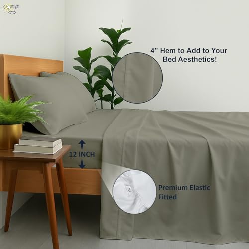 Cottington Lane Premium Quality 100% Egyptian Cotton 4 Piece King Size Bed Sheet Set Fits 12 inch Deep Pocket Mattress, Naturally Cool, Soft & Durable Luxury Bedding, Silver Grey Solid by Cottington Lane - Image 6