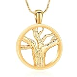 GMLRTOSPT Collar de urna de Acero Inoxidable con Forma de árbol de la Vida para Cenizas, joyería de cremación para Mujeres y Hombres, Recuerdo conmemorativo para joyería (Oro)