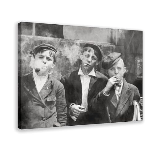 Décoration murale pour bureau : Toile Newsies Boys Lewis Hine 1910 vintage 30x45 cm