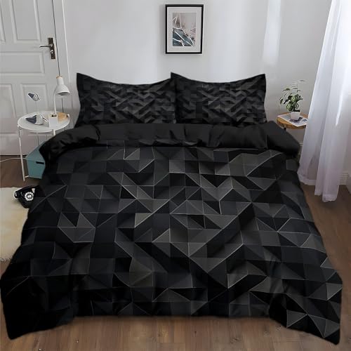 Générique Parure de lit 200x200 cm Géométrie Carrée du Triangle Noir Housse de Couette en Polycoton en imprimée 3D pour Enfants Adolescents Adultes, Hypoallergénique Ultra Douce