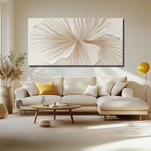 WINKAILIN Flower Wall Art Abstract Floral oil Painting Modern 29x58 White and Gold Large Canvas Artwork Minimalist Decoration for Living Room Bedroom Office Home by WINKAILIN - Image 7