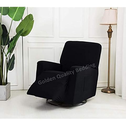 Golden Quality Bedding Stretch Recliner Slipcover One Piece Furniture Protector with Elastic Straps and Pocket Polyester Spandex Super Soft Non-Brushed Fabric Fits Most Recliner Sizes (Black) Cover