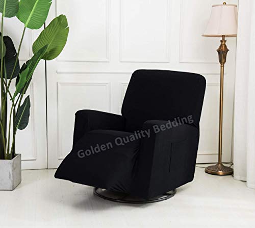Golden Quality Bedding Stretch Recliner Slipcover One Piece Furniture Protector With Elastic Straps And Pocket Polyester Spandex Super Soft Non-Brushed Fabric Fits Most Recliner Sizes (Black) #TOP26