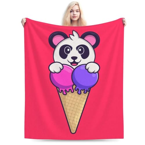 Cute Panda with Sweet Ice Cream Throw Blanket for Couch Bed Sofa Blankets Super Soft Warm Cozy 60"x50" Flannel Throw Blanket
