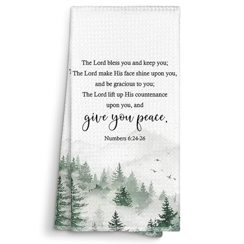 Sviojuce Christian The Lord Bless You Kitchen Towels Decorative 16x24, Bible Verse Numbers 6 24-26 Dish Towels Cloths Dishcloths Tea Towel Gifts, Religious Forest Bathroom Decor Kitchen Hand Towel