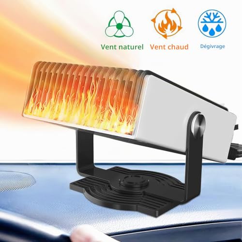 TOTMOX 12V 150W Chauffage de voiture portable 2 en 1 Chauffage rapide et ventilateur de refroidissement Dégivreur de pare-brise avec poignée et allume-cigare – vue 5