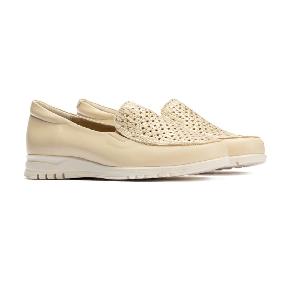 PITILLOS - Zapato mocasín de Piel,sin Cordones,Suela Blanca de Goma,Rejilla,Calado,Plantilla Extraible, para: Mujer