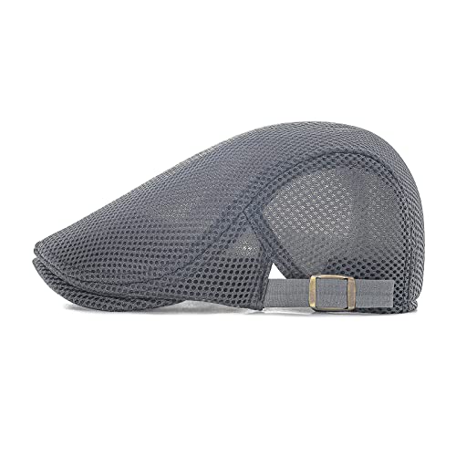 Image of VOBOOM Men Breathable Mesh Summer Hat Adjustable Newsboy Beret Ivy Cabbie Flat Cap