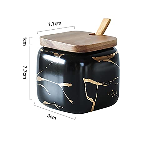 Jfflyit 2 Sets Of Marble Ceramic Sugar Bowl Ceramic Seasoning Jars With Wooden Lid And Wooden Spoon(Black And White) #TOP4