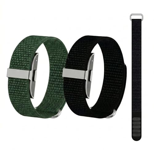 Seltureone 2 Pack for Hume Band Replacement Strap with Upgraded Metal Loop, Soft Adjustable Nylon Replacement Sports Wrist Band for Hume Health Band - Black&Army green