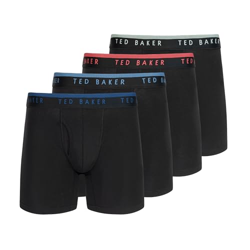 Ted Baker Men's 4 Pack Cotton Stretch Boxer Brief, Black Combo, Medium