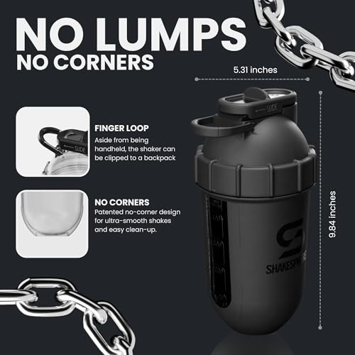 ShakeSphere Tumbler View Protein Shaker Bottle - Smoothie Cup with Clear Window, Bladeless Blender Cup Purees Fruit, No Mixing Ball - Protein Shakes and Pre Workout Powder, 24 oz - Matte Black by SHAKESPHERE - Image 4