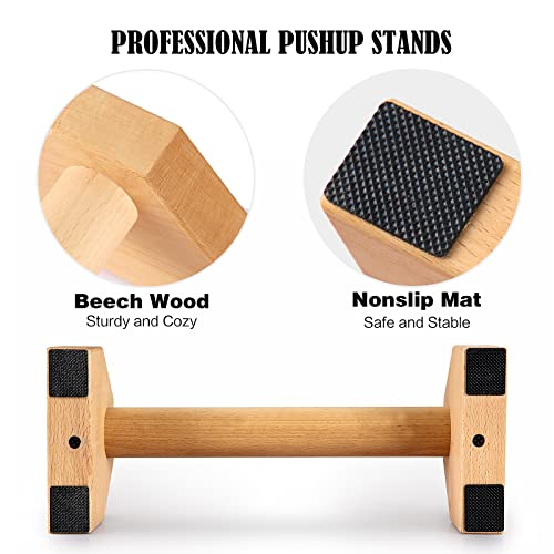 Push Up Stands, Handstand Parallettes Bars, Solid Wood Push Up Bars with Non-Slip Mat Push up Handles for Floor Exercise Home Workout Equipment for Men & Women Strength Training (Beech Wood-30cm) by AnExer - Image 2