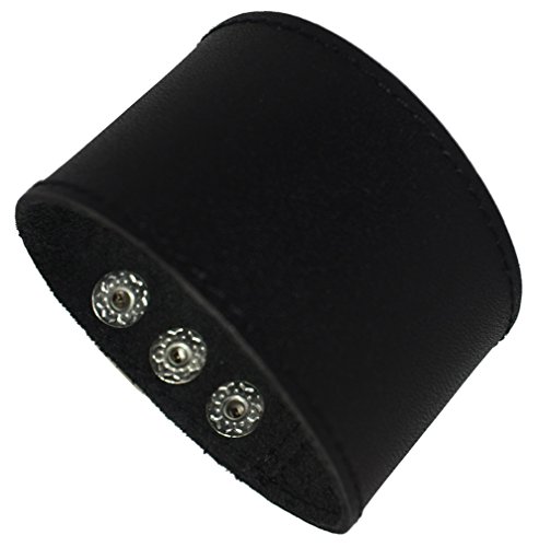 Azyoung Mens Black Genuine Leather Cuff Bracelet Adjustable 3 Sets Of Snaps Blank Wide Band Wristband,Length:21.9Cm #TOP14