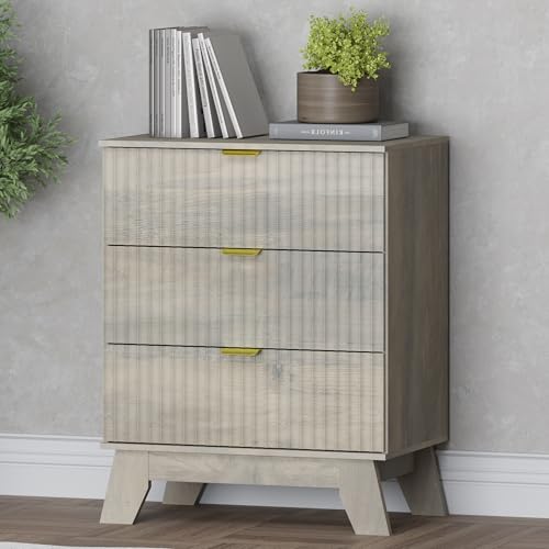 BORNOON Fluted 3 Drawer Dresser, 30.3" Tall Compact Modern Boho