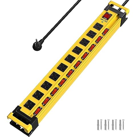 Plug'n Heavy Duty Power Strip with 3300J Surge Protector,10 Outlets Individual Switches with Cord Manager,15A/1875W/14AWG/9FT Cord,Metal Power Strip for Garage,Workshop,Home,Office Cover