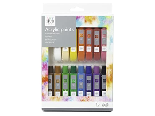 Grafix Set of 15 Paints 10ml Tubes Assorted Colours Vibrant Pigment Paint Kit (Acrylic Paints)