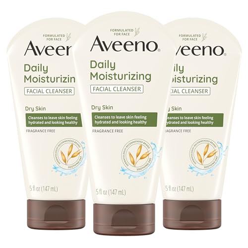Aveeno Daily Moisturizing Facial Cleanser with Soothing Non-GMO Oat, Hydrating Face Washfor Soft & Supple Skin, Free of Parabens, Sulfates, Fragrance, Dyes & Soaps, 5 fl. oz, Pack of 3