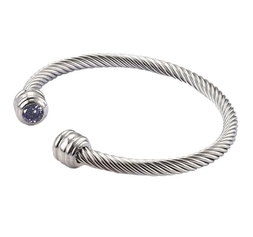 Rope bangle birthstone bracelet with 2 gemstones (June - Alexandrite)