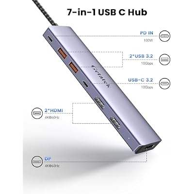 10Gbps USB C Hub with Triple Display Docking Station, 4K@60Hz DP, Dual HDMI Adapter, 7-Port USB-C Laptop Docking Station for Dell Hp Lenovo Surface, 3 USB 3.2 Port Hub & 100W PD