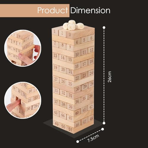 Image of Mrsdry 54 Blocks Wooden Tumbling Tower Game - Indoor Stacking Puzzle Blocks for Kids, Adults & Families - Fun Balancing Toy for Boys & Girls of All Ages - Party Game & Brain Teaser