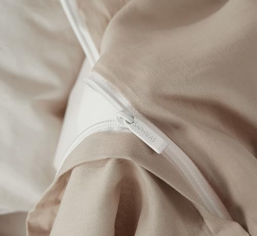 Duvet Cover Set King Size 100% Organic Cotton, SAPHREAS 3 Pcs Soft Bedding Comforter Cover with Zipper Closure & Corner Ties, Comforter Not Included, Beige — view 7