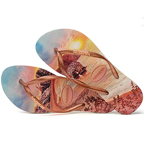 Chinelo Slim Paisage, Havaianas, Feminino, Bege Palha/Laranja, 39/40
