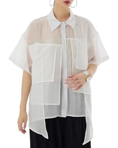 Chemise à revers transparent Ellazhu GE14 pour vos soirées d'été élégantes