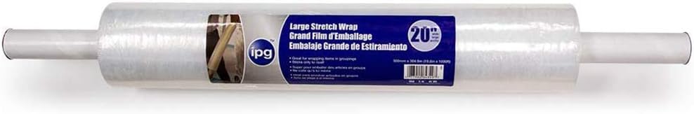 IPG Hand Wrap Stretch Film, 20" x 1000 ft, (Single Roll With Handles) : Office Products