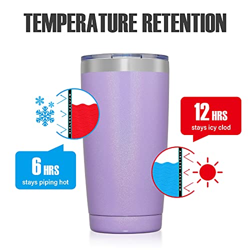 Meway 20Oz Tumbler 12 Pack Double Wall Vacuum Insulated Travel Glitter Mug Bulk, Stainless Steel Tumblers With Lid And Straw, Powder Coated Coffee Cups Gift For Woman(Rainbow Purple ,Set Of 12) #TOP1