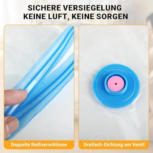 Vakuumbeutel für Kleidung – 6 Stück Wiederverwendbare Vakuum Aufbewahrungsbeutel mit Staubsauger & Handpumpe – Platzsparend für Kleidung, Bettdecken, Kissen & Reisen