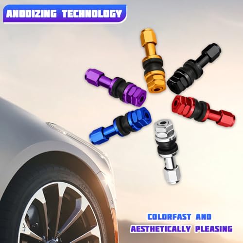 SWPHRT 5PCS TR43E Tubeless Car Valve Stems, Metal Clamp-in Vehicle Tire Valve Stem, Aluminum Alloy Straight Automotive Tyre Valve Handle Accessories, Universal for Truck Motorcycle RV (Blue)