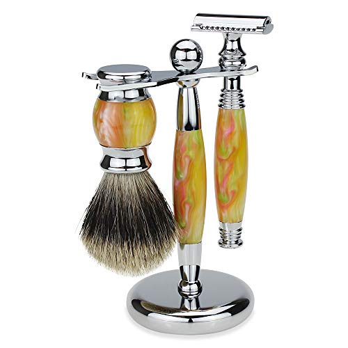 Manuelle elektronische Bauteile Barber Männer Beard Manuelle Sicherheits-Rasiermesser Set Double Edge Rasierer Stiel + Ständer Halter + Haar