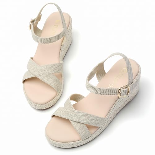 Tilocow Espadrilles Wedges for Women Knit Platform Heels Open Toe Ankle Strap Sandals Beach Casual Dress Shoes2