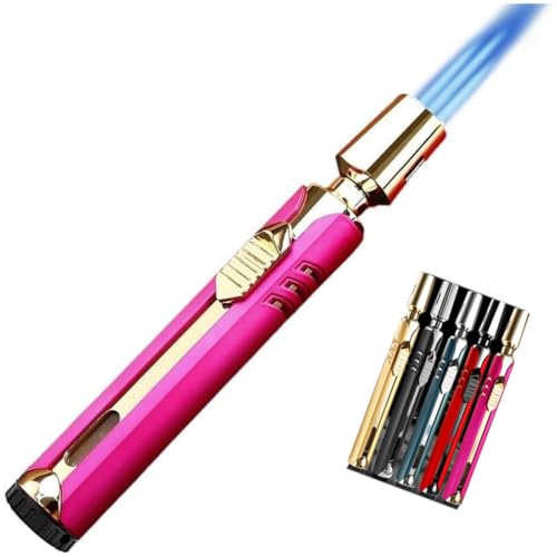 Encendedor portátil metálico recargable rosa con llama triple