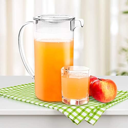 Youngever 2 Quarts Re-usable Plastic Pitcher with Lid, 1.9L Clear Plastic Pitcher Jug with Lid